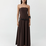 Strapless Rouleau Dress - Bark