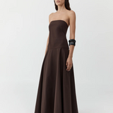 Strapless Rouleau Dress - Bark