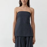 Strapless Rouleau Tie Top - Ink Stripe