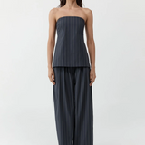 Stripe Relaxed Pleat Pants - Ink Stripe