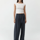 Stripe Relaxed Pleat Pants - Ink Stripe