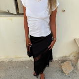 Silk Lace Midi Skirt - Black