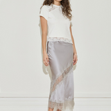 Silk Lace Midi Skirt - Silver