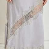 Silk Lace Midi Skirt - Silver