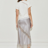 Silk Lace Midi Skirt - Silver