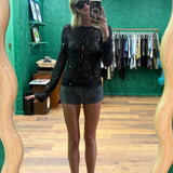 Cassia Sequin Button Down Top - Black