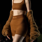 Houndstooth Wool Mini Short - Spice