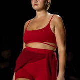 Houndstooth Wool Mini Short - Crimson
