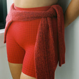 Houndstooth Wool Mini Short - Crimson