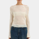 Strobe Long Sleeve Cowl Top - Cream