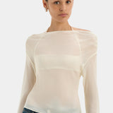Strobe Long Sleeve Cowl Top - Cream