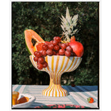 Large Ceramic Fruit Bowl Stand - Yellow/Orange Stripe