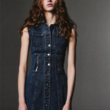 Zipper Denim Mini Dress - Indigo
