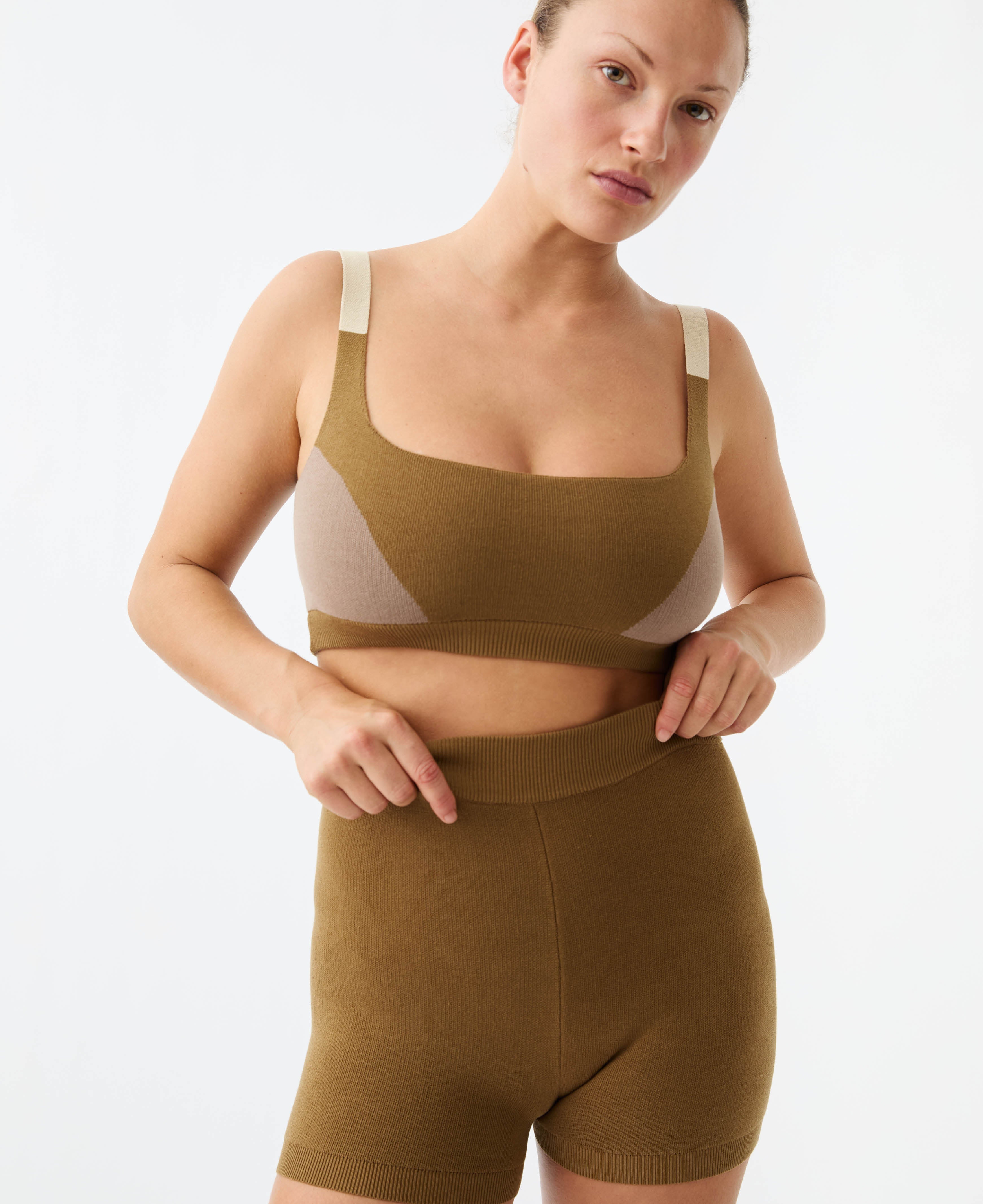 Organic Colour Block Bralet in Harvest by Nagnata - lifestyle