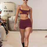 Organic Colour Block Bralet in Mulberry by Nagnata - lifestyle