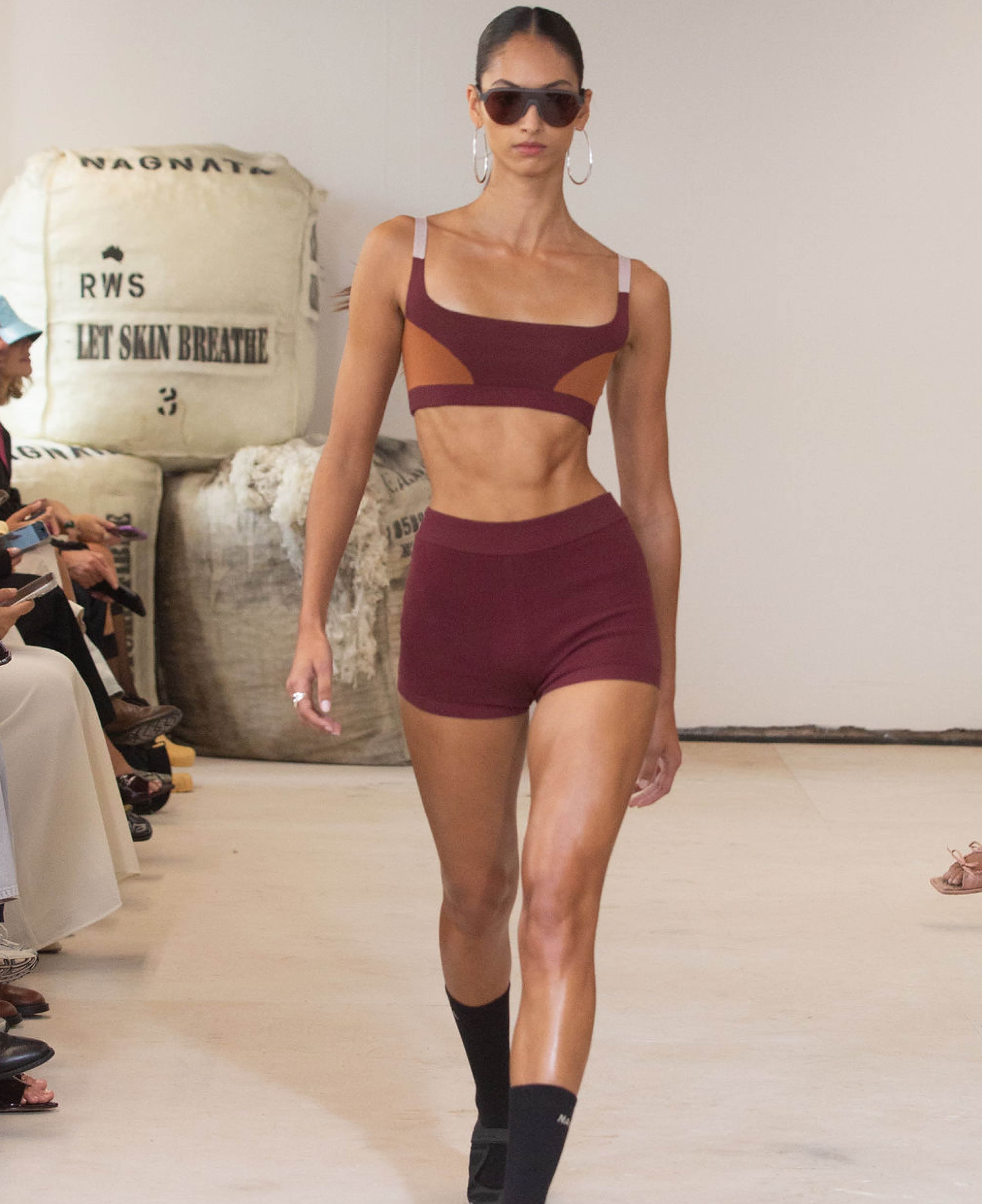 Organic Colour Block Bralet in Mulberry by Nagnata - lifestyle