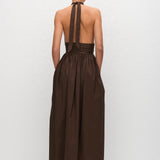 Keyhole Halter Midi Dress - Chocolate