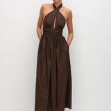 Keyhole Halter Midi Dress - Chocolate