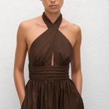 Keyhole Halter Midi Dress - Chocolate