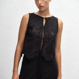 Broderie Tie Blouse - Black