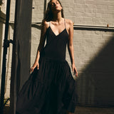 Cotton Voile Tiered Dress - Black