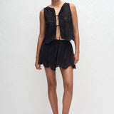 Broderie Tie Blouse - Black