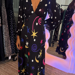 Melanie Silk Midi Dress - Star Dot Mix Multi