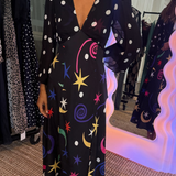 Melanie Silk Midi Dress - Star Dot Mix Multi