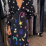 Melanie Silk Midi Dress - Star Dot Mix Multi