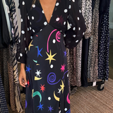 Melanie Silk Midi Dress - Star Dot Mix Multi