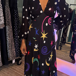 Melanie Silk Midi Dress - Star Dot Mix Multi