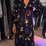 Melanie Silk Midi Dress - Star Dot Mix Multi