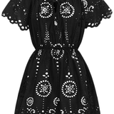 Broderie Scoop Mini Dress - Black