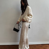 Irving Trouser - Ivory Jacquard Satin