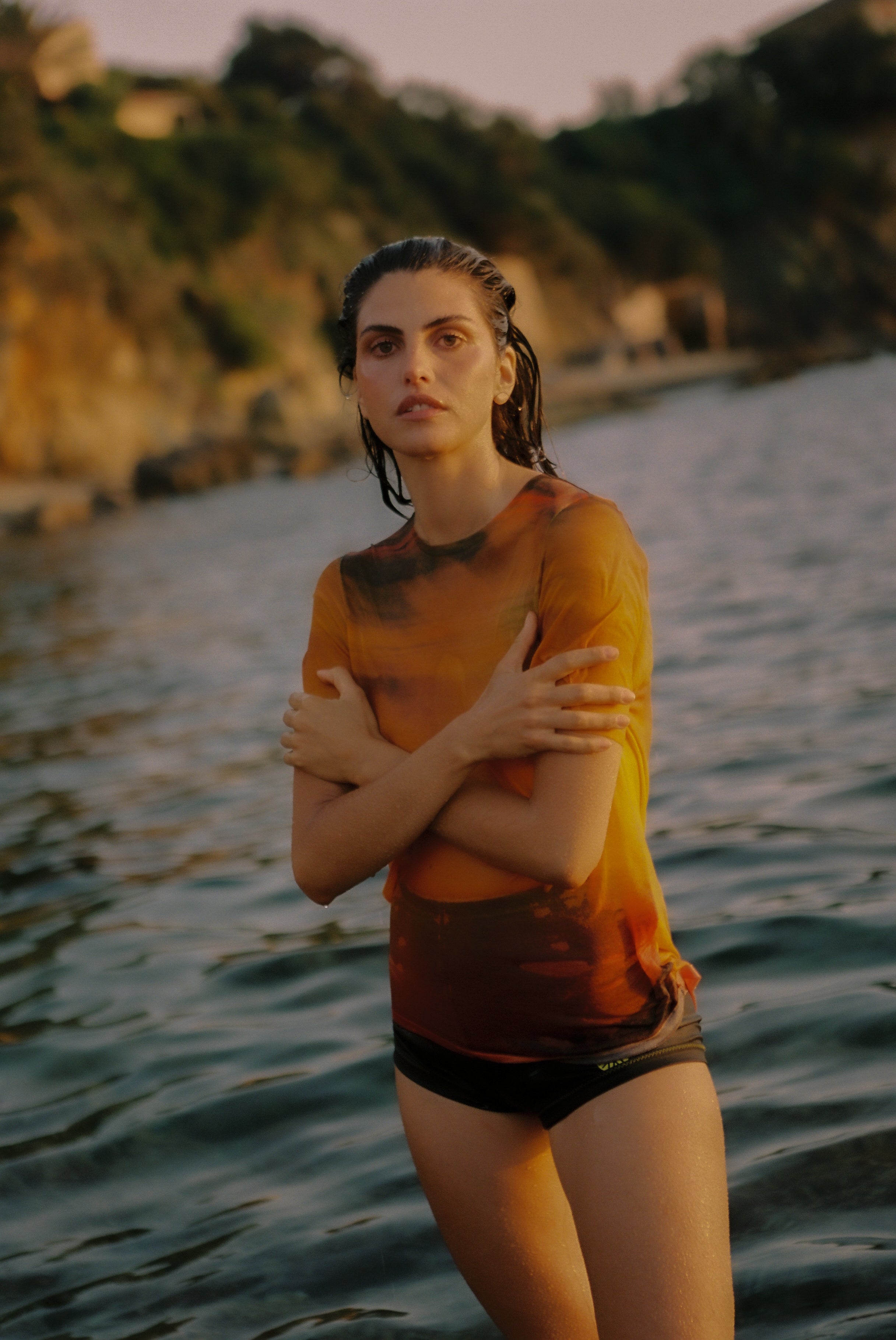 Nagnata Sheer Haze Tee Sunset on model