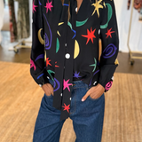 Rixo Moss Silk Blouse - Cosmos Black