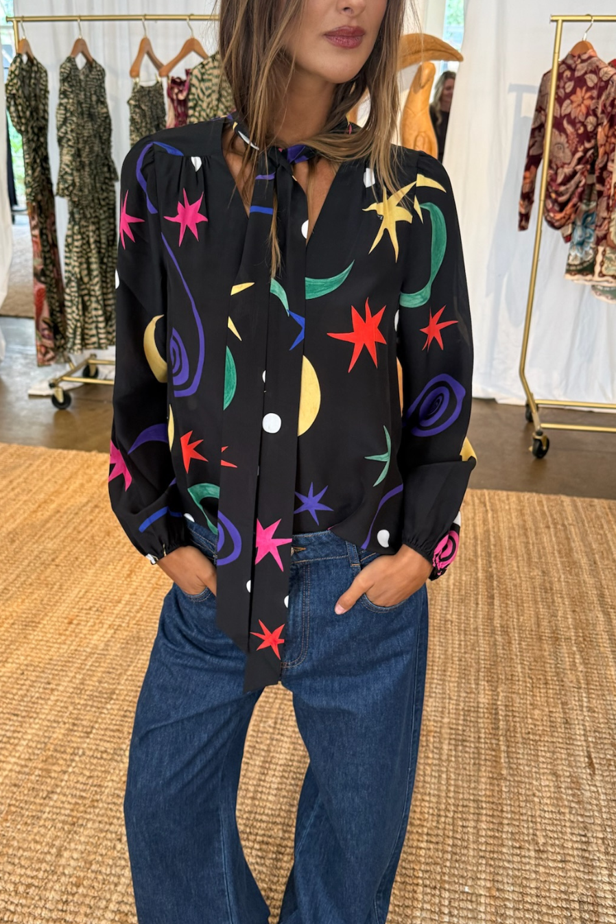 Rixo Moss Silk Blouse - Cosmos Black