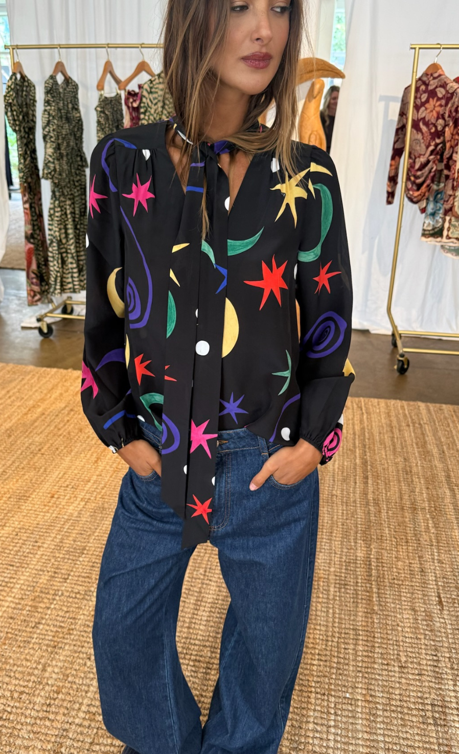 Rixo Moss Silk Blouse - Cosmos Black