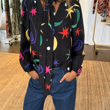 Rixo Moss Silk Blouse - Cosmos Black
