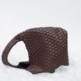 Brown Recycled Alt-Leather Woven Small Tote