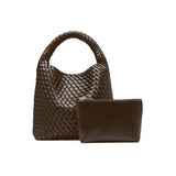 Brown Recycled Alt-Leather Woven Small Tote