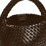 Brown Recycled Alt-Leather Woven Small Tote