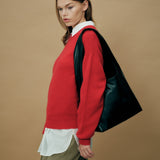 Louie Black Alt-Leather Hobo Tote