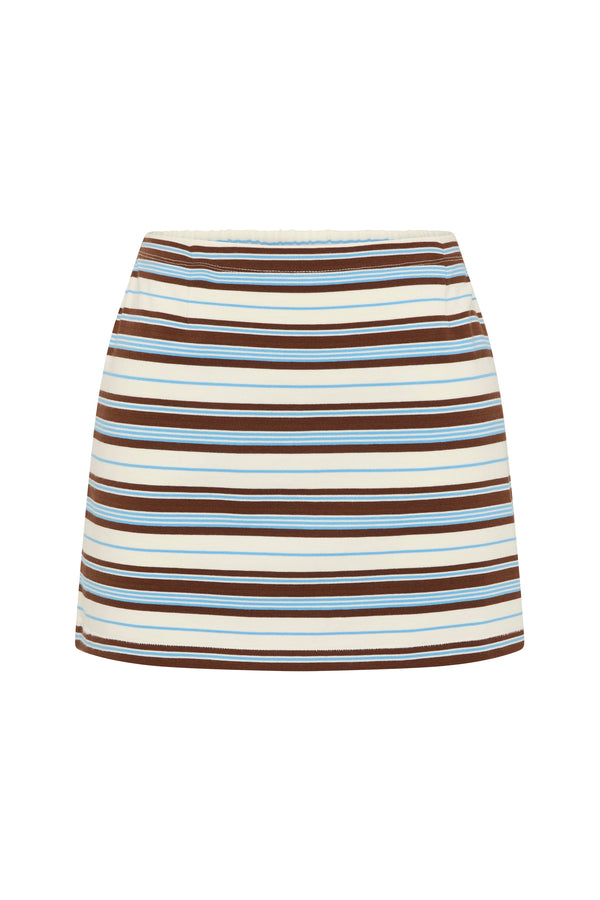 POSSE Nadine Skirt in Chocolate Multi Stripe – styled view | Peggy Concept Store