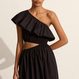 Asymmetric Ruffle Dress - Black