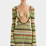 Coastline Low Back Dress - Palm Stripe