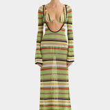 Coastline Low Back Dress - Palm Stripe