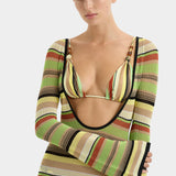 Coastline Low Back Dress - Palm Stripe