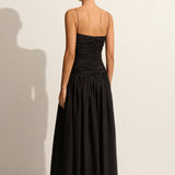 Gathered Drop Waist Dress - Black