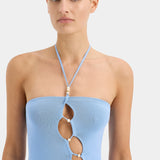 Salvador Beaded Halter Dress - Cornflower Blue